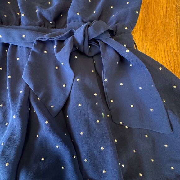 MAYORAL Ruffled Shorts Romper Girls 6 Navy Blue Gold Dot Playsuit Chiffon Jumper - Picture 4 of 9